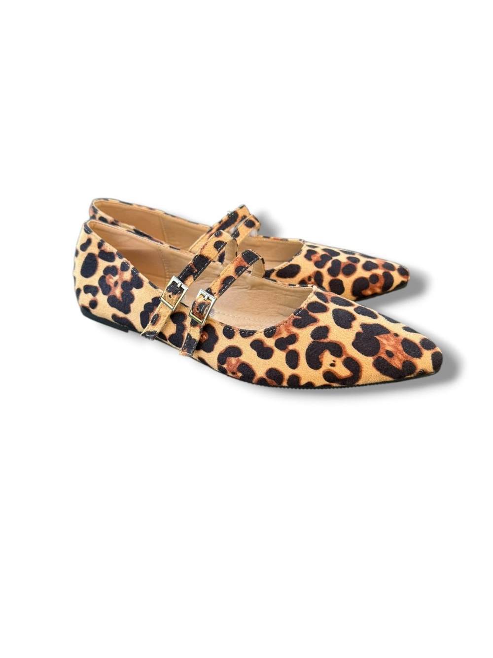 Leopard Print Pointed Toe Mary Jane Flats, Foam Footbed, Wmn’s Size EU 41/US 9.5